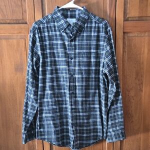 Croft & Barrow Men's Medium Dark Green Gray Plaid Button Down Shirt